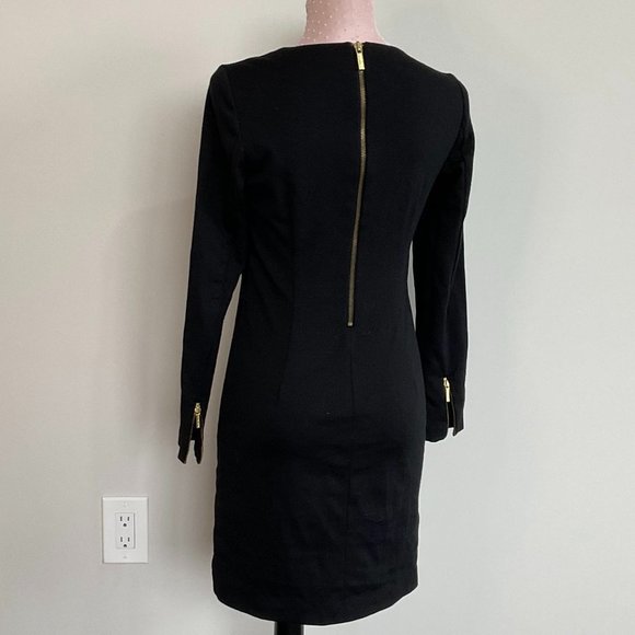 Michael Kors Womens Long Sleeve Shift Dress Crew Neck Back Zip Size XS Black - Picture 3 of 3